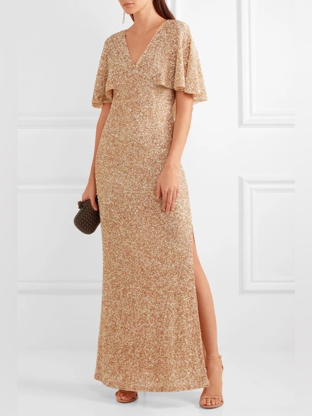 ALICE + OLIVIA Gold Sequin Krystina Gown size 0 NWT Pale Gold